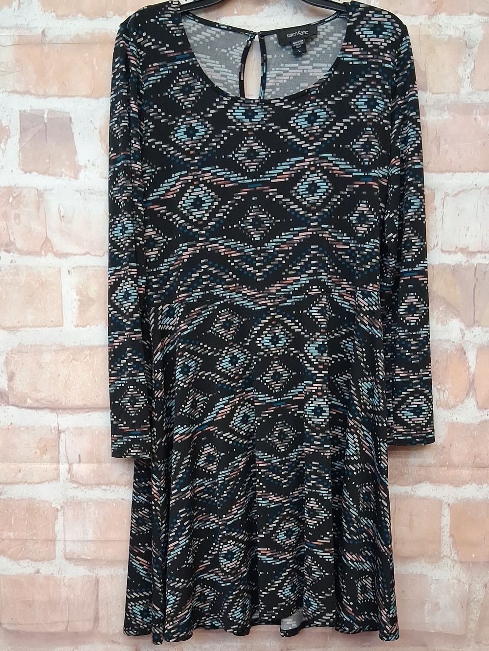 Karen Kane Black Geometric Print Long-Sleeve Swing Dress
